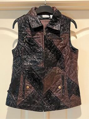 Chico's Vest in Black & Brown Faux Leather-Look